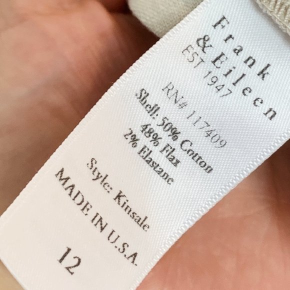 Frank & Eileen Kinsale Trouser Linen Tan Wide Leg Pant High Rise Raw Hem Size 12 - Picture 13 of 16